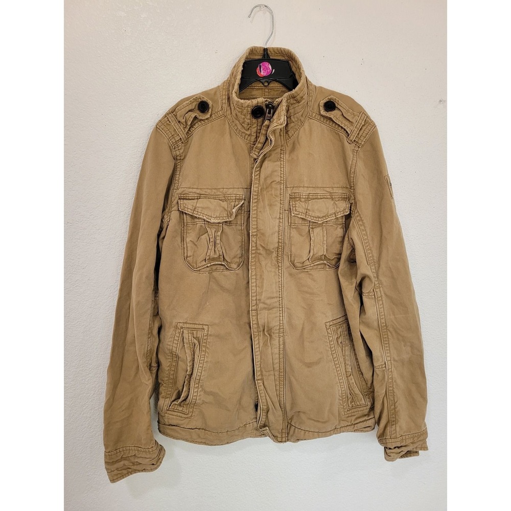 Y2K Abercrombie & Fitch Sentinel Jacket Mens XL Khaki Military Field Zip Coat